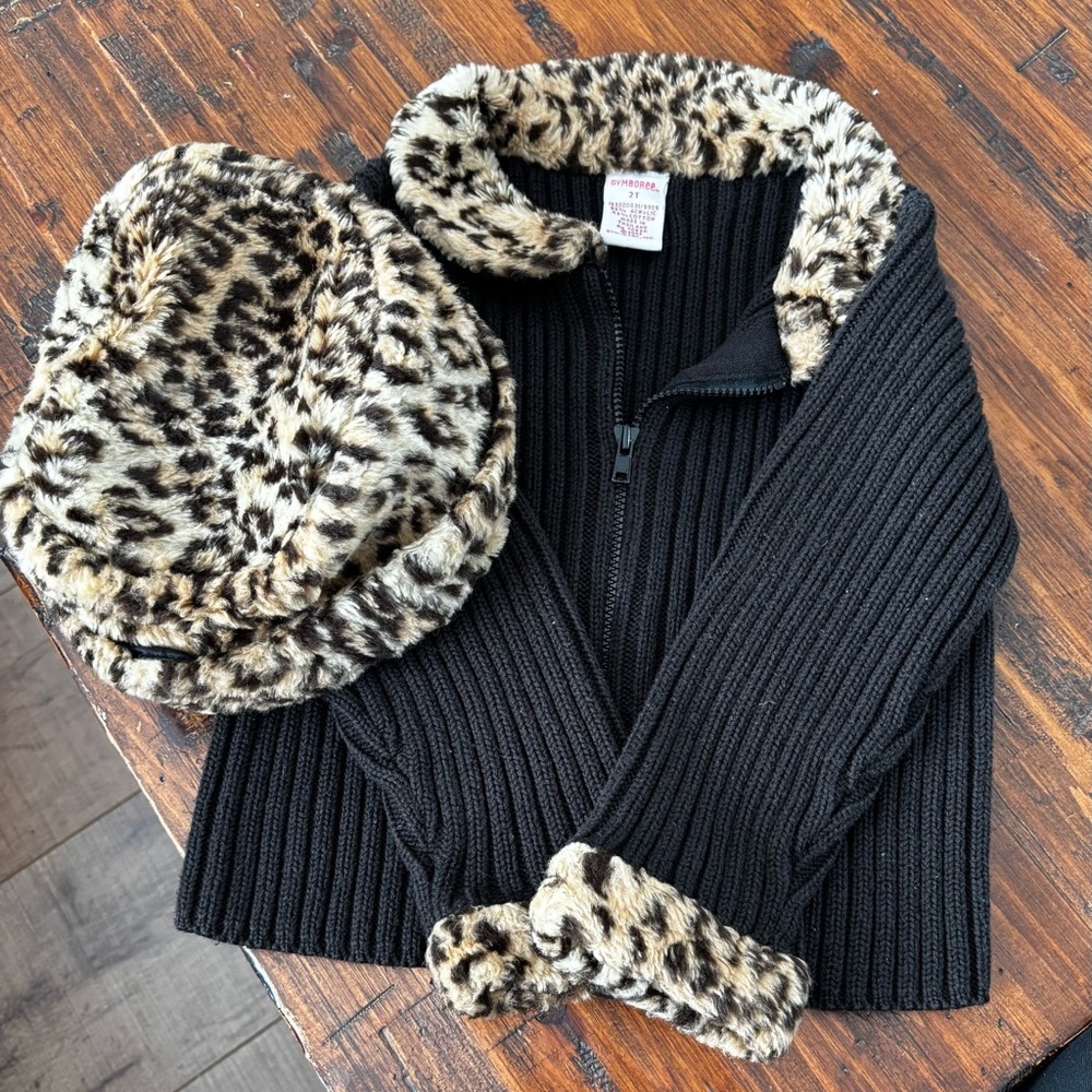 Y2K Gymboree Black Sweater w/Leopard Trim